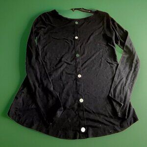 ANATOMIE long sleeve Boat neck black soft tee w/ metallic buttons down back Sz S